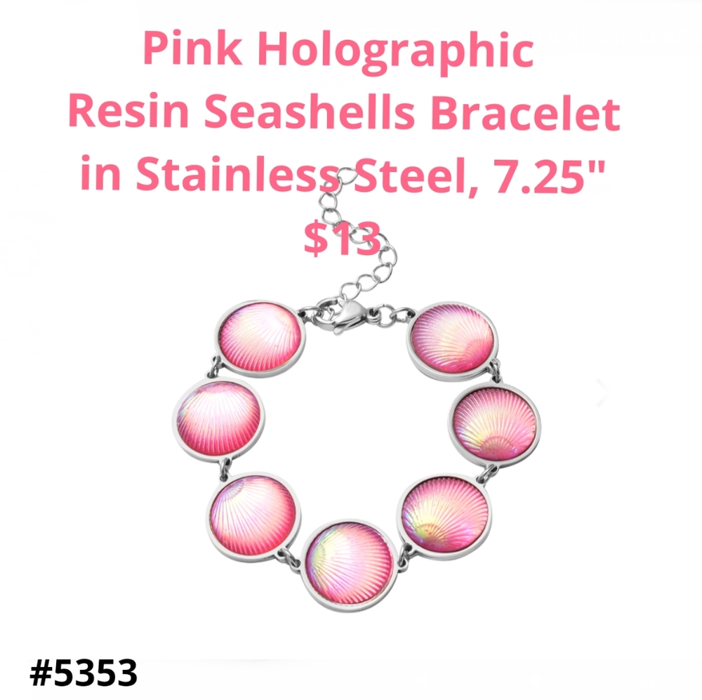 Pretty resin holographic Seashell bracelet, 7.25+
